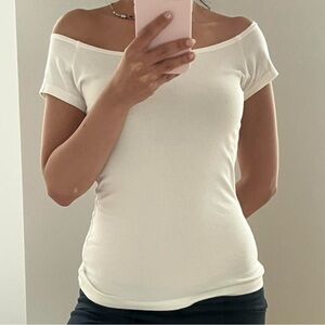 Brandy Melville White Off-Shoulder Slim Top